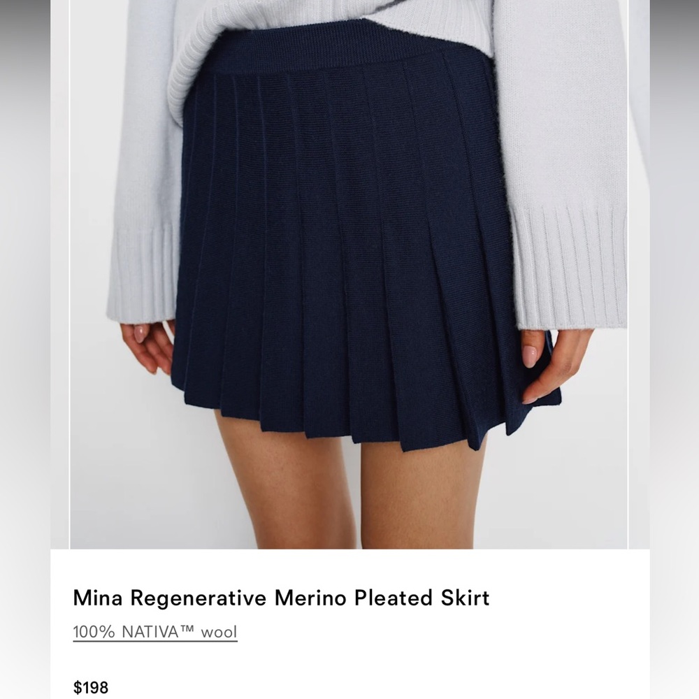 Reformation Navy Pleated Skirt